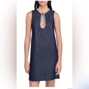 Sandro Dre’s  Dark Blue Dress with Embellished Neckline